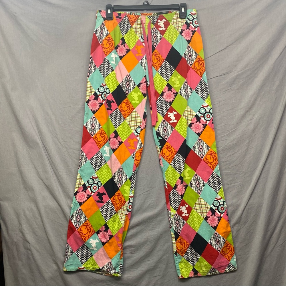 Disney World Patchwork Pants Buttons to Convert to Capri Multi Color Size S